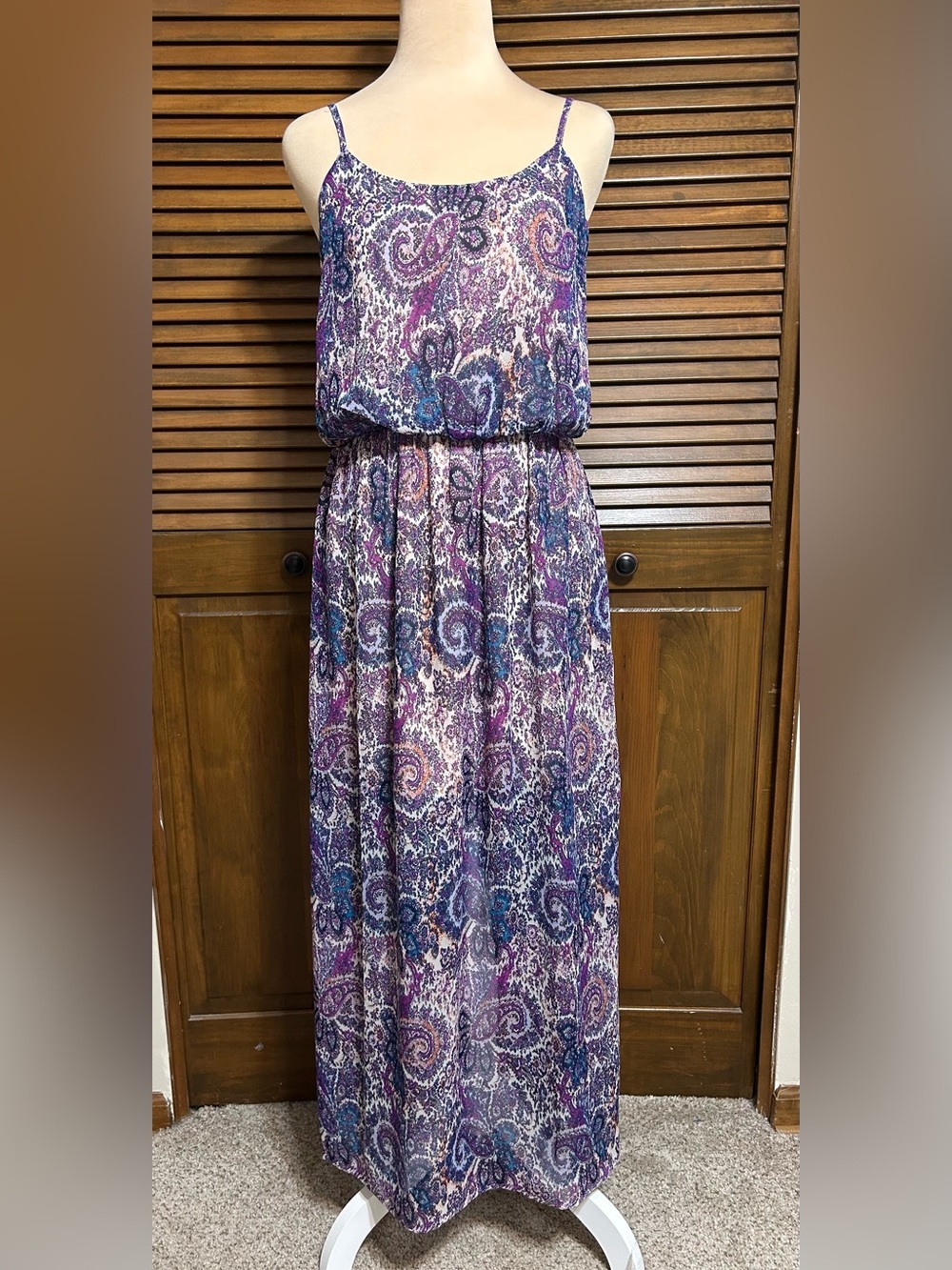 Fire Los Angeles Purple & Blue Paisley on Cream Maxi Pullover Dress Size M